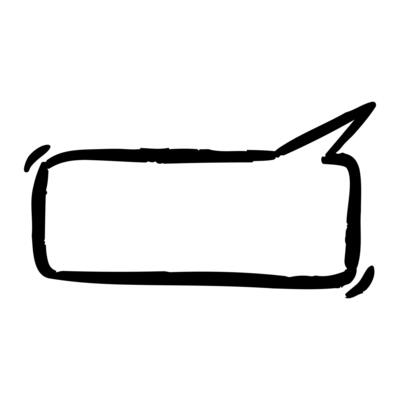 Bold black speech bubble with thick brush strokes and rectangular shape. Empty text box with pointed tail for dialogue or message. Isolated element for communication, comments, tags, or emphasis.