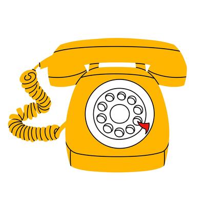 Retro rotary telephone in bright yellow with coiled cord and circular dial. Classic vintage communication device symbolizing old-fashioned technology and nostalgic style. Isolated on white background.