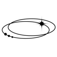 Cosmic orbit element with planets and sparkling star. Futuristic and space-inspired design, perfect for science, astronomy, galaxy, and y2k style projects. Clean black and white illustration. vector