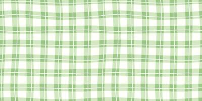 Seamless green plaid pattern with soft wavy lines and checkered grid layout. Classic textile style suitable for spring fabric, wrapping, clothing, wallpaper, or background design. Retro-inspired look. vector
