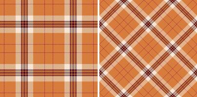 Two seamless autumnal plaid patterns in warm orange tones. Perfect for fallthemed designs, textile prints, or website backgrounds. vector