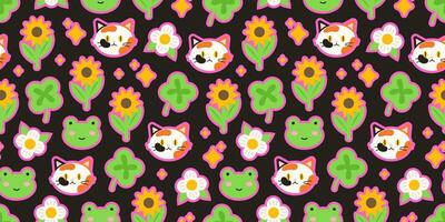 Colorful pattern with cats and frogs vector