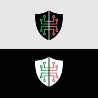 Secure data technology shield logo design for cybersecurity and network protection company branding identity vector