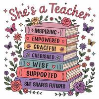 Shes a Teacher Inspiring Empowered Graceful Cherished Shirt, Spooky Halloween Teacher T-shirt , bookworm Saying Tshirt, Halloween ghostly Reader Illustration, Scary Reading School Clipart vector