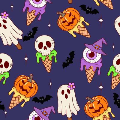 Halloween spooky ice cream seamless pattern for fabric background