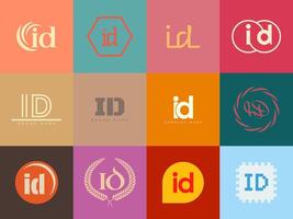 ID logo company template. Letter i and d logotype. Set different classic serif lettering and modern bold text with design elements. Initial font typography. vector