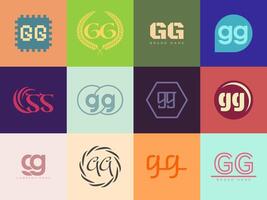 GG logo company template. Letter g and g logotype. Set different classic serif lettering and modern bold text with design elements. Initial font typography. vector