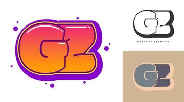 GZ logo design for festival or party. Initial letter g and z in graffiti style. Creative modern lettering company name of font typography. Kids trendy logotype or identity. vector