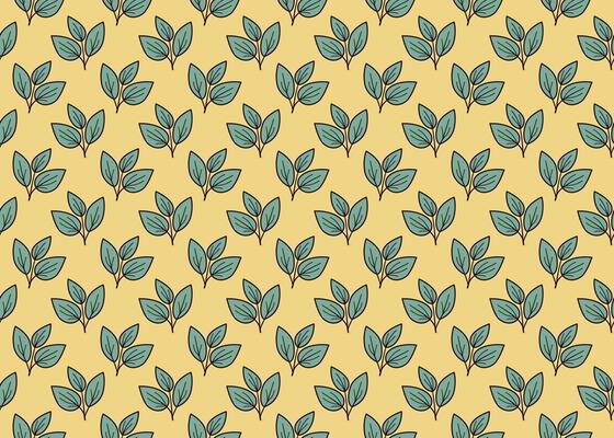 Elegant teal leaf sprigs on a pale yellow background create a seamless repeat pattern. Perfect for textile design, wallpaper, or packaging, this design evokes a sense of nature and tranquility.