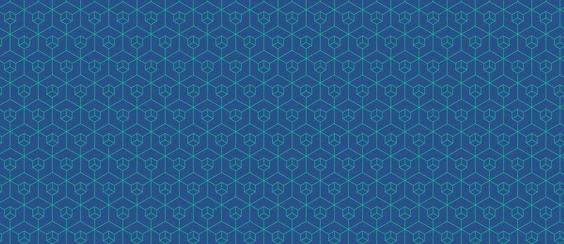 Abstract geometric pattern, seamless texture of interconnected cubes in teal on a deep blue background. vector