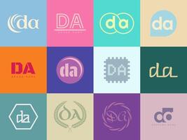DA logo company template. Letter d and a logotype. Set different classic serif lettering and modern bold text with design elements. Initial font typography. vector
