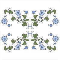decorative patterns in folk style with green leaves and flowers on a white background. vector