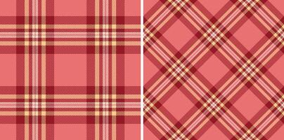 Two seamless plaid patterns in warm coral tones, offering classic textile designs. Perfect for backgrounds, textiles, crafts, or digital designs seeking a cozy aesthetic. vector