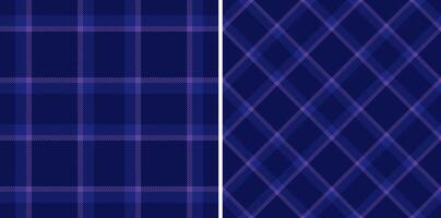 Elegant navy blue and lilac plaid patterns, perfect for textile design, fashion, or website backgrounds. These seamless textures offer versatile design options with classic and modern appeal. vector