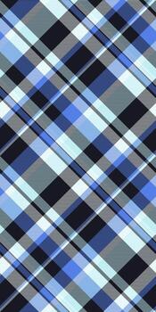 Diagonal plaid pattern in cool blues, grays, and whites. Perfect for textile design, website backgrounds, or fashion projects. Subtle texture adds visual interest. Clean, modern aesthetic. vector