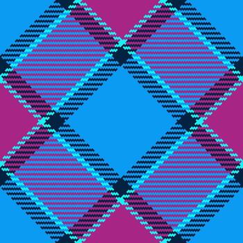 Vibrant blue and pink plaid pattern. Modern geometric textile design ideal for fashion, websites, or packaging. Bold, intersecting lines create a dynamic, energetic visual. vector