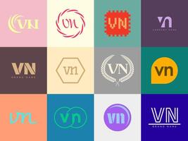 VN logo company template. Letter v and n logotype. Set different classic serif lettering and modern bold text with design elements. Initial font typography. vector