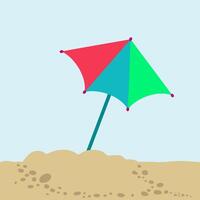 Colorful Beach umbrella in sand. vector