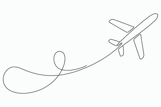 Continuous line drawing of an airplane with a looping flight path isolated on white background vector