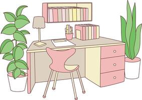 Pink and cream set up desktop office room for architect inspiration. vector