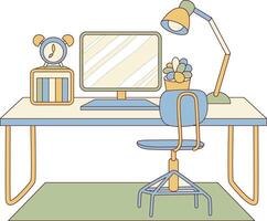 Cream and blue set up desktop office room for architect inspiration. vector