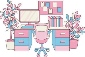 Pink and blue set up desktop office room for architect inspiration. vector