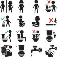 Black sign of toliet elements for education. vector