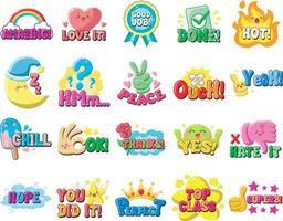 Unique bubble text with positive quotes and education for stickers. vector