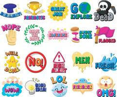 Cute text sticker message illustration. Colorful positive quotes text. Cute sticker with faces and text. vector