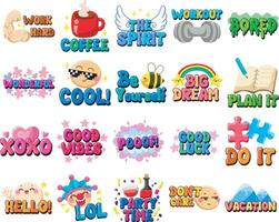 Variation of text icon. Cute text sticker message illustration. Colorful positive quotes text. vector
