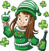 A girl in green costume. Cute Mardi Gras elements icon. vector