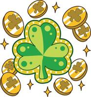 A lucky leaves with coins. Cute Mardi Gras elements icon. vector