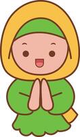 A girl moslem greeting for everyone. Hand drawn of moslem or Islam elements. vector