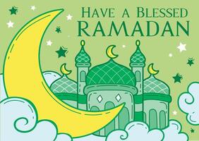 Card with green and yellow vibes for islam. Ied mubarak of moslem celebration icon. vector