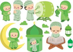 Illustration of Ramadan icon set. vector