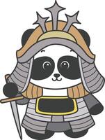 Panda with soldier japanese costume. Funny panda in outfit costume stickers. vector