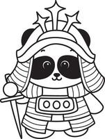 Colorng pages of panda wearing a japanese soldier costume. Funny panda in outfit costume stickers. vector