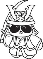 Coloring pages of pandawith helmet and sword. Funny panda in outfit costume stickers. vector