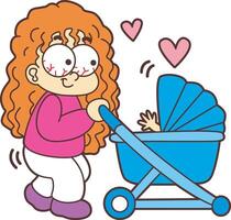 A mother pushing a trolley of baby. The theme of this card design is Mothers Day. vector