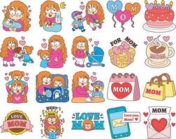 variation of mom stickers. The theme of this card design is Mothers Day. vector