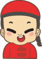 A chinese boy with red costume. Avatar of boy and girl kids. vector