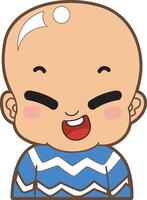 A chinese boy with bald head. Avatar of boy and girl kids. vector