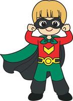 A boy with super hero costume. kids costume in halloween party. vector