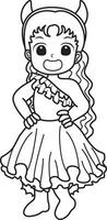 A girl with red devil costume. Coloring pages of kids costume in halloween party. vector