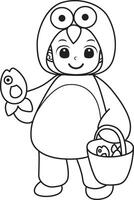 A boy with penguin costume. Coloring pages of kids costume in halloween party. vector