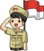 A soldier respect to the flag. Banner of Indonesian Independence Day with text Dirgahayu Indonesia 17 August and image of people holding the flag vector