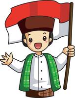 A batak outfit bring a flag. Banner of Indonesian Independence Day with text Dirgahayu Indonesia 17 August and image of people holding the flag vector