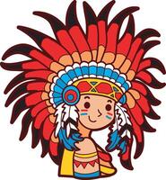 A man with big decoration in head. Illustration icon of indian tribes. vector