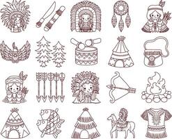 Outline of Illustration icon of indian tribes. vector