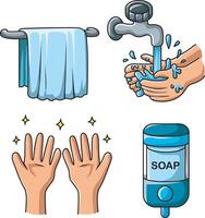 Icon of towel and faucet. Hand wash icons for education vector